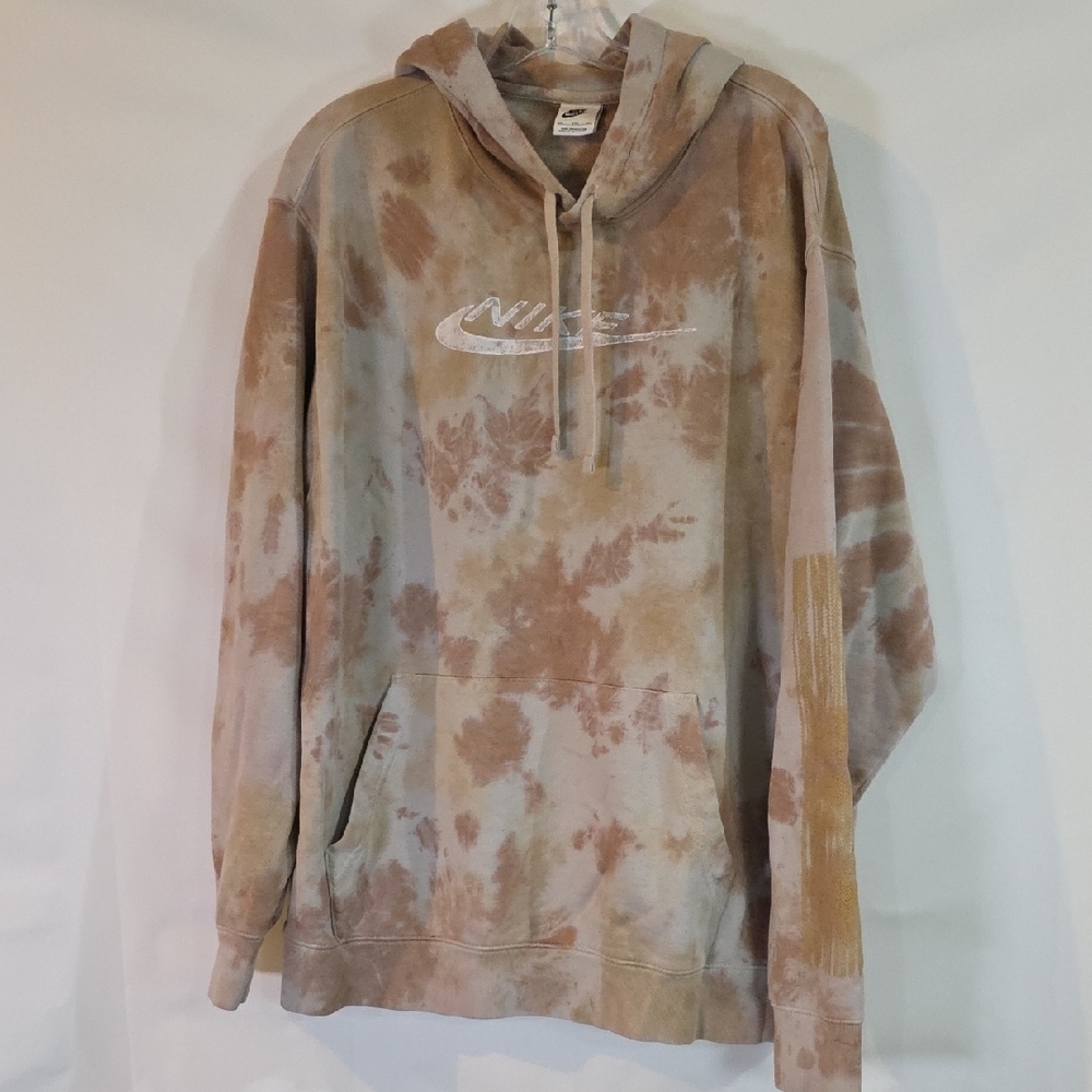 Nike Men's Sportswear Club Bold Dye Hoodie Tan Brown Acid Wash XXL